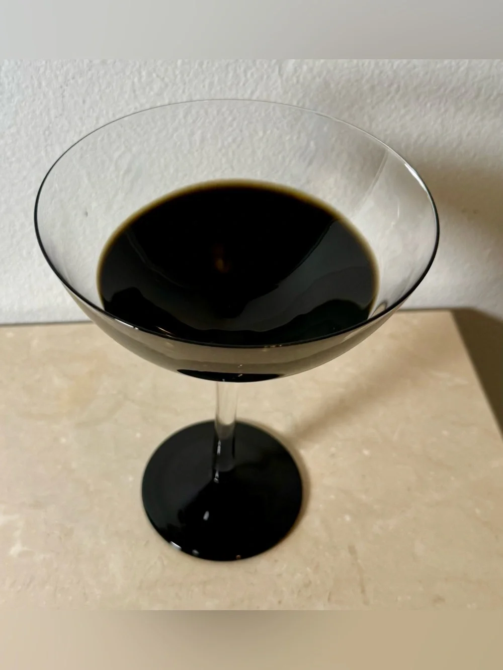 Pier 1 Elemental Black To Clear 7” Martini Cocktail Glass. 12oz